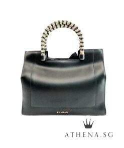 BVLGARI SERPENTI SCAGLIE TOTE IN BLACK TOURMALINE SMOOTH CALF LEATHER, PONY FUR WITH DETACHABLE STRAP