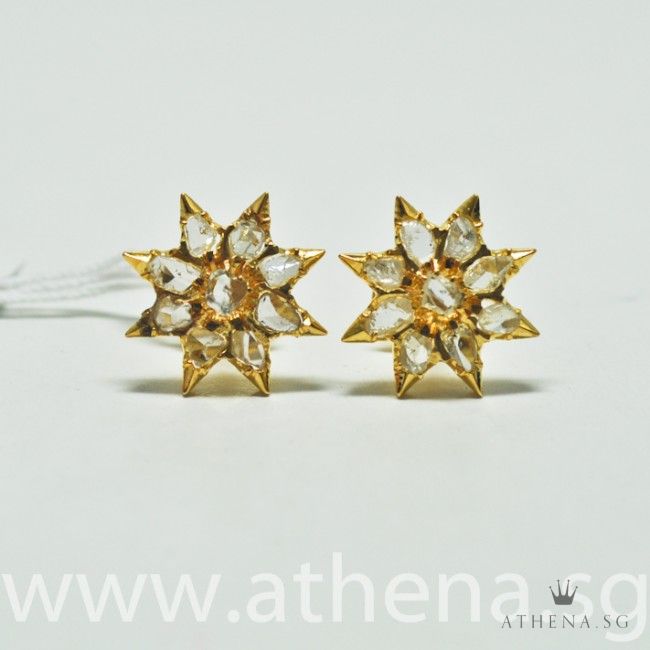 18K YG ANTIQUE DESIGN INTAN EARSTUD 4.21G
