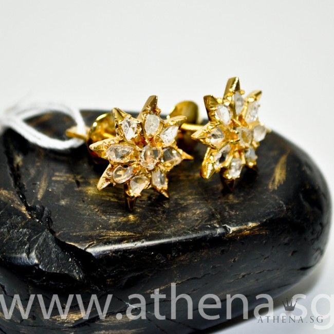 18K YG ANTIQUE DESIGN INTAN EARSTUD 4.21G - Image 2