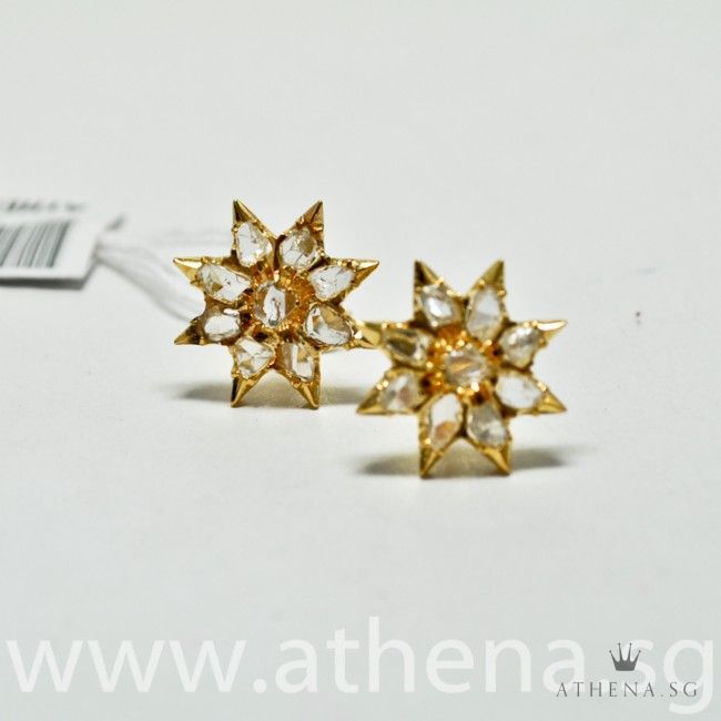 18K YG ANTIQUE DESIGN INTAN EARSTUD 4.21G - Image 3