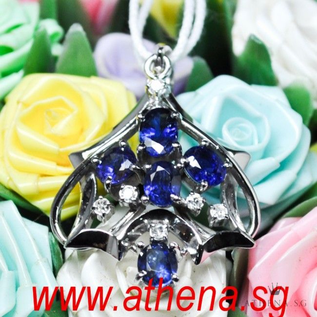 14K WG BLUE SAPPHIRE PENDANT WITH DIAMOND D6-0.12CTS 3.23G - Image 2