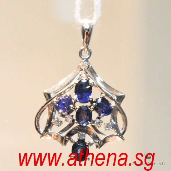 14K WG BLUE SAPPHIRE PENDANT WITH DIAMOND D6-0.12CTS 3.23G - Image 3