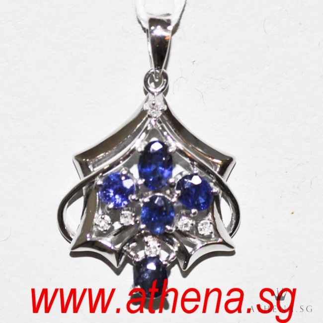 14K WG BLUE SAPPHIRE PENDANT WITH DIAMOND D6-0.12CTS 3.23G