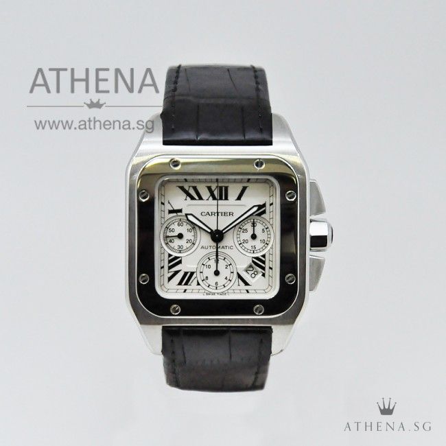 CARTIER SANTOS XL 100 CHRONOGRAPH AUTOMATIC W20090X8 WITH BOX, CERT & BRAND NEW CARTIER STRAP