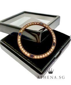 18K YG MID SIZE WATCH DIAMOND BEZEL WITH BLUE SAPPHIRE 3.81G 31MM