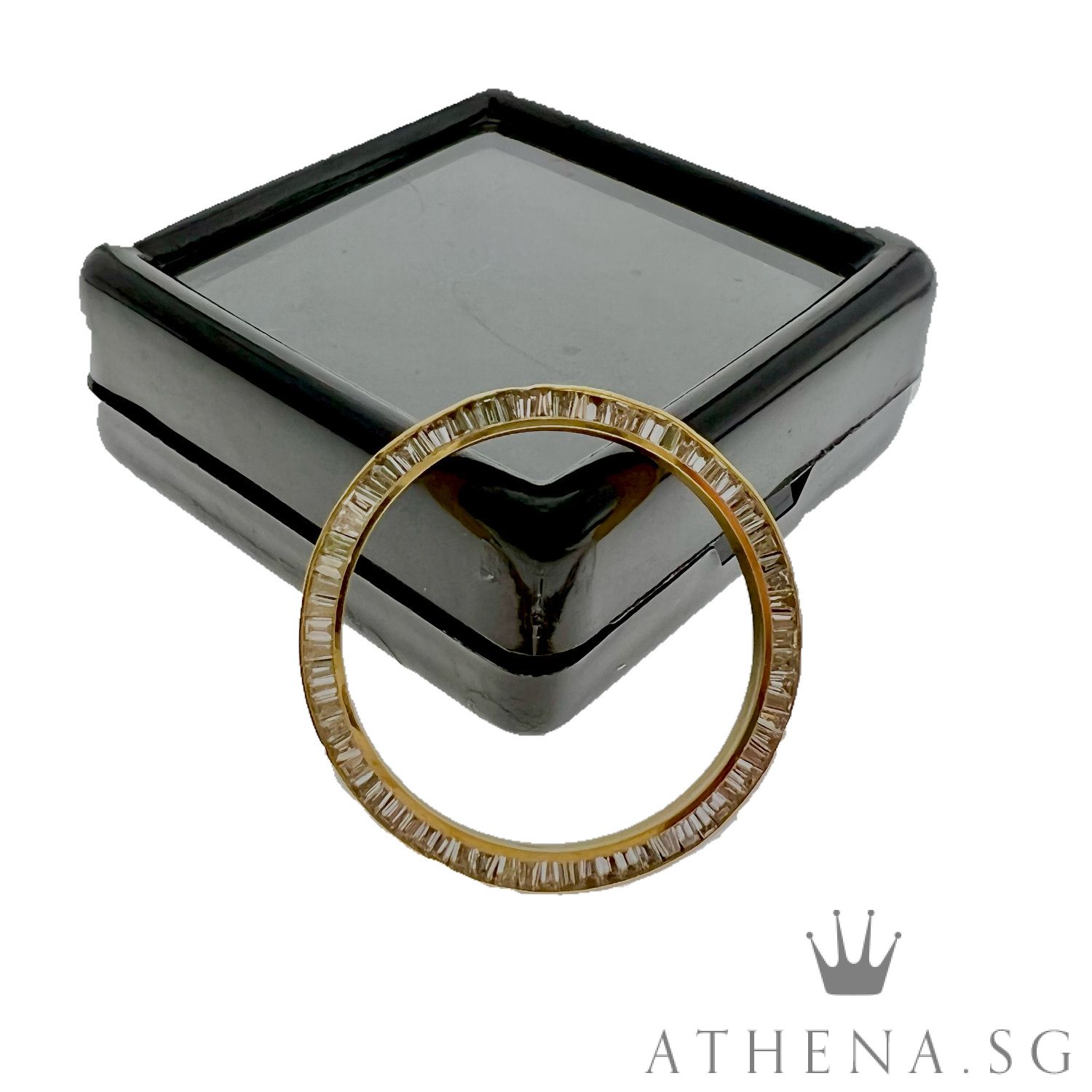 YELLOW GOLD CUSTOM MADE LADIES DATEJUST RECTANGLE BAGUETTE-CUT BEZEL 26MM