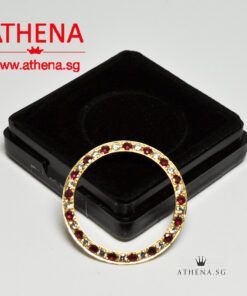 18K YG LADIES SIZE RUBY WITH DIAMOND BEZEL 3.21G 26MM