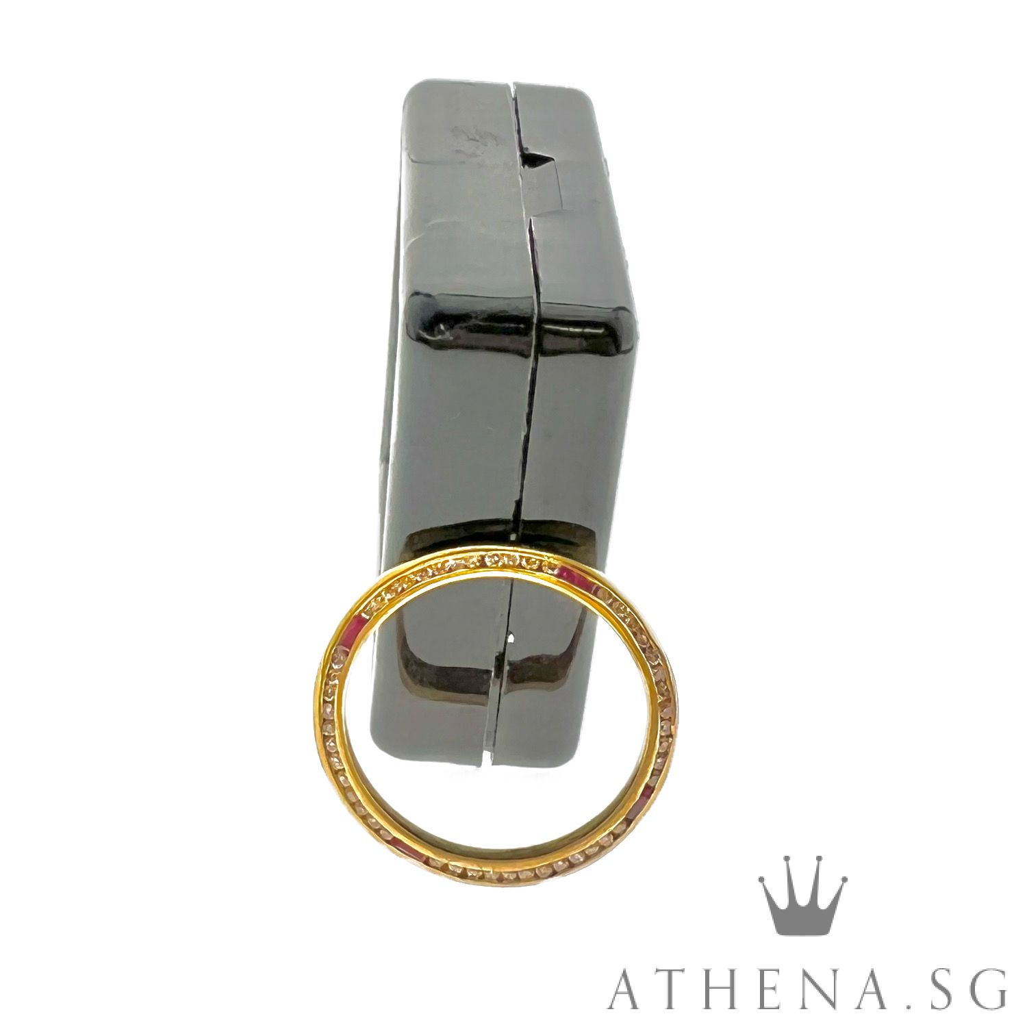 18K YG LADIES SIZE DIAMOND BEZEL WITH RUBY 2.91G 26MM - Image 2