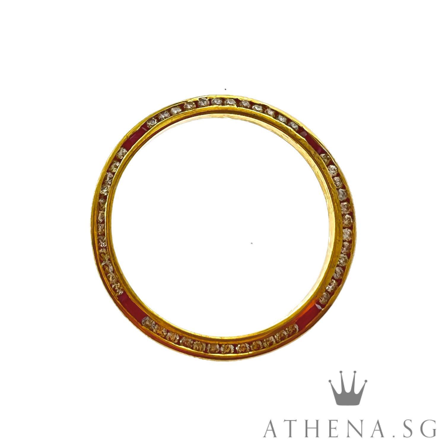 18K YG LADIES SIZE DIAMOND BEZEL WITH RUBY 2.91G 26MM - Image 3