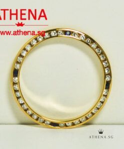 20K YG MID SIZE BLUE SAPPHIRE WITH DIAMOND BEZEL 5.03G 31MM