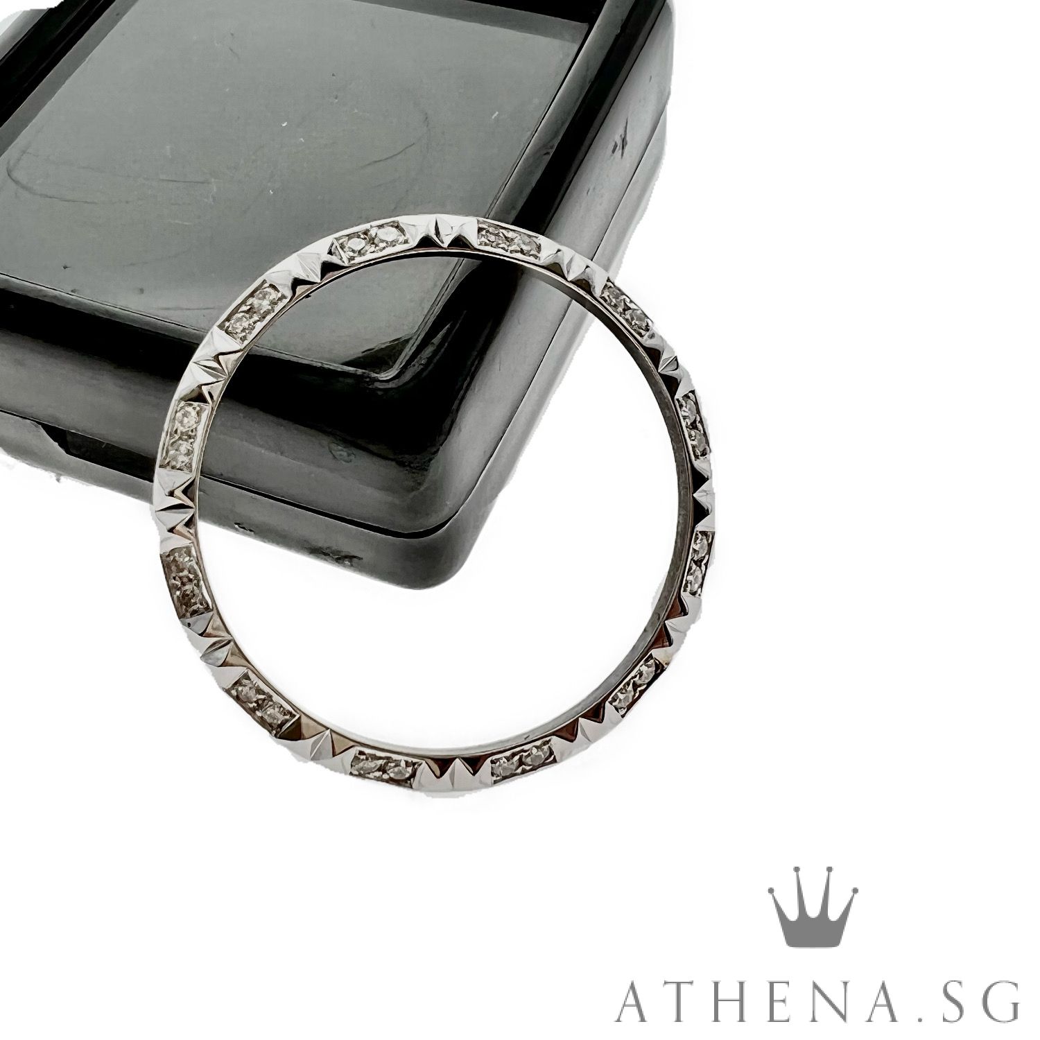 18K WHITE GOLD PINAPPLE DIAMOND BEZEL 4.33G 31MM - Image 2