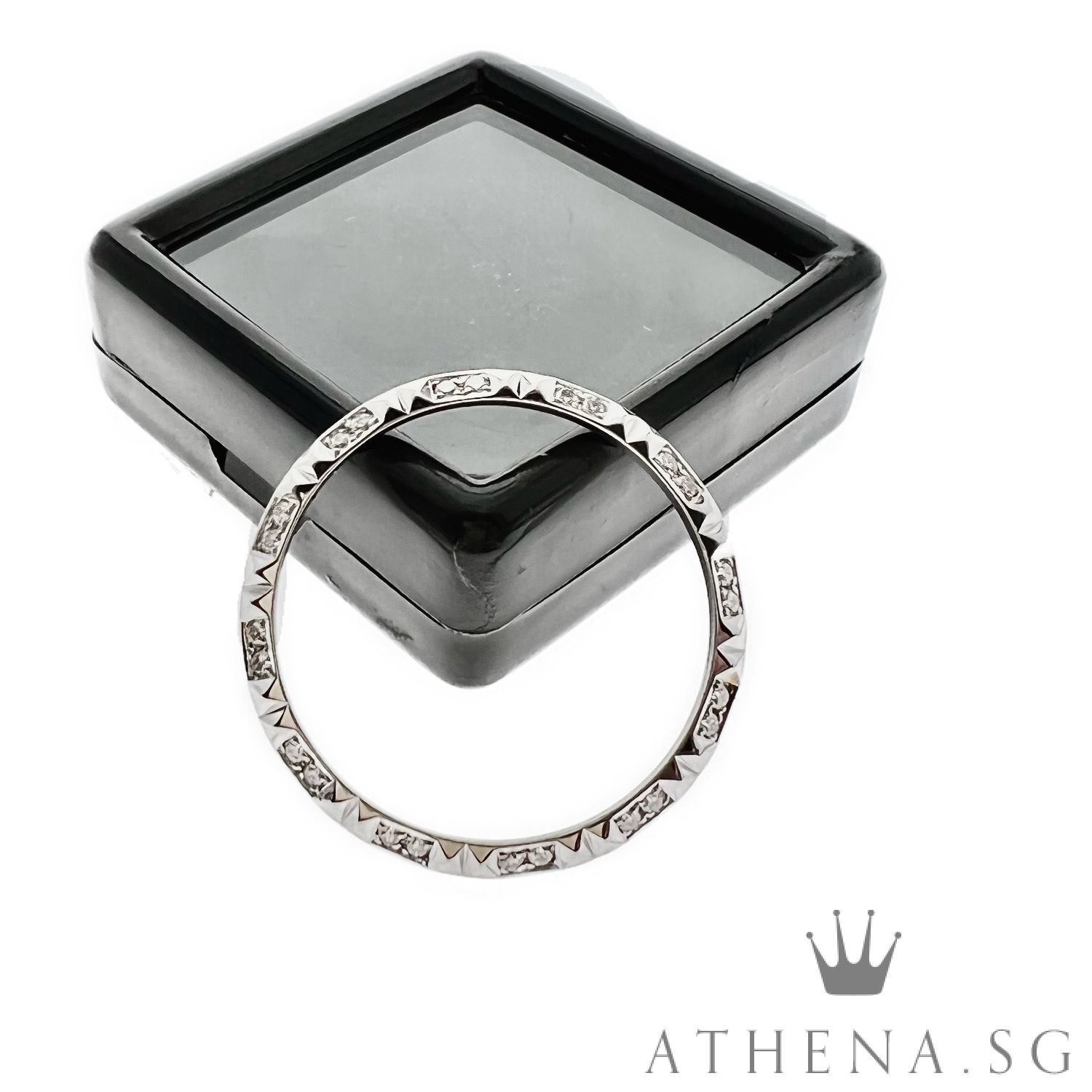 18K WHITE GOLD PINAPPLE DIAMOND BEZEL 4.33G 31MM