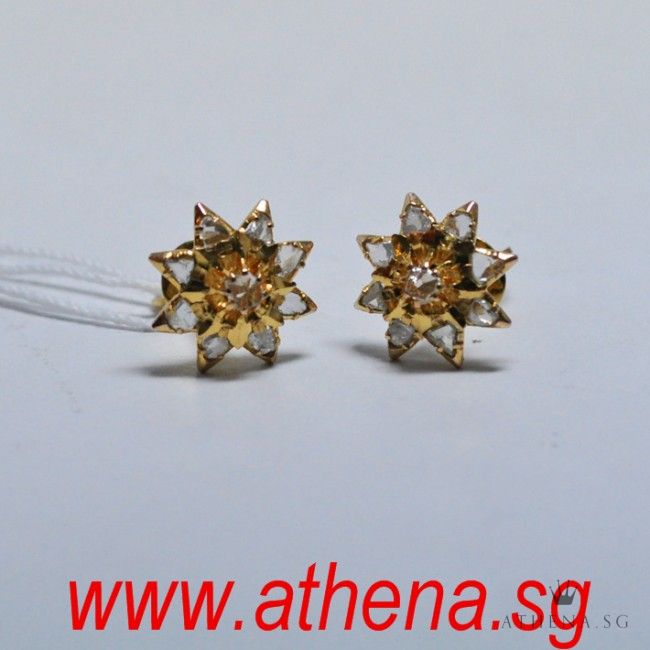 18K Y/G ANTIQUE DESIGN INTAN EARSTUD 2.14G