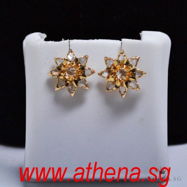 18K Y/G ANTIQUE DESIGN INTAN EARSTUD 2.14G - Image 2