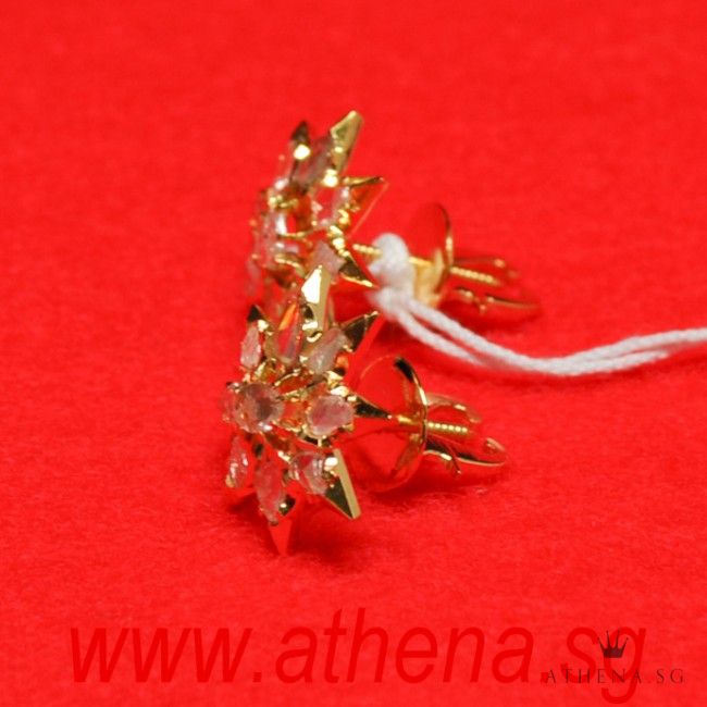 18K YG ANTIQUE DESIGN INTAN EARSTUD 3.53G - Image 2