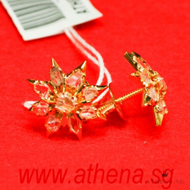 18K YG ANTIQUE DESIGN INTAN EARSTUD 3.53G - Image 3