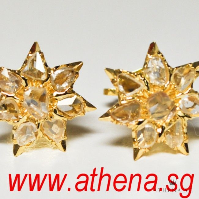 18K YG ANTIQUE DESIGN INTAN EARSTUD 4.56G