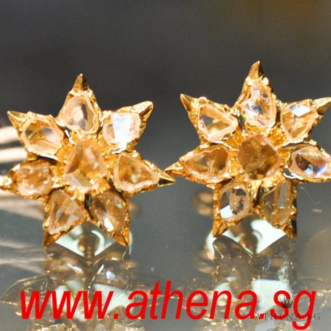 18K YG ANTIQUE DESIGN INTAN EARSTUD 4.56G - Image 2