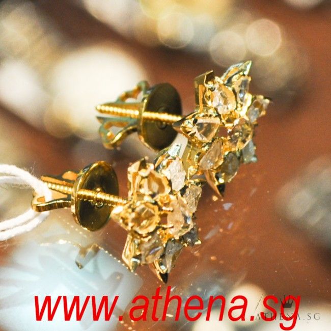 18K YG ANTIQUE DESIGN INTAN EARSTUD 4.56G - Image 3