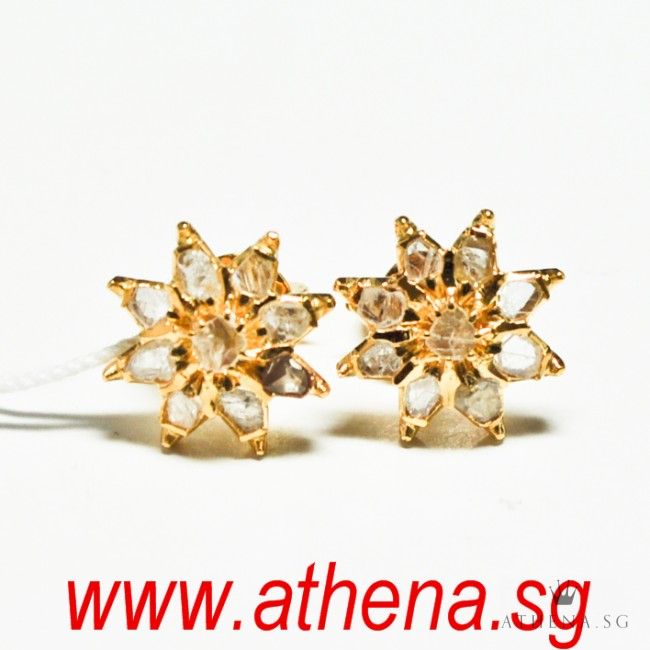 18K YG ANTIQUE DESIGN INTAN EARSTUD 2.68G