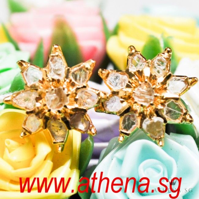 18K YG ANTIQUE DESIGN INTAN EARSTUD 2.68G - Image 2