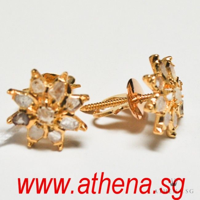 18K YG ANTIQUE DESIGN INTAN EARSTUD 2.68G - Image 3