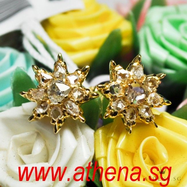 18K YG ANTIQUE DESIGN INTAN EARSTUD 2.57G