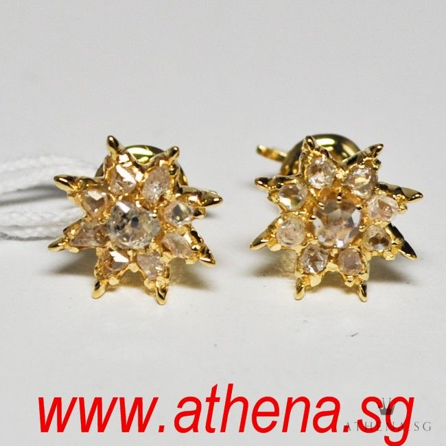 18K YG ANTIQUE DESIGN INTAN EARSTUD 2.57G - Image 2