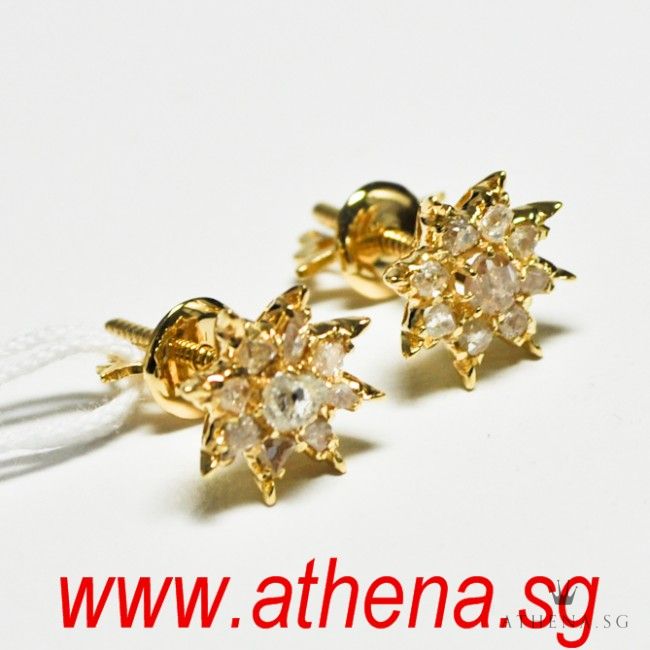 18K YG ANTIQUE DESIGN INTAN EARSTUD 2.57G - Image 3