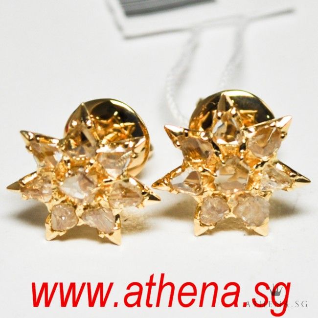 18K YG ANTIQUE DESIGN INTAN EARSTUD 3.81G - Image 2
