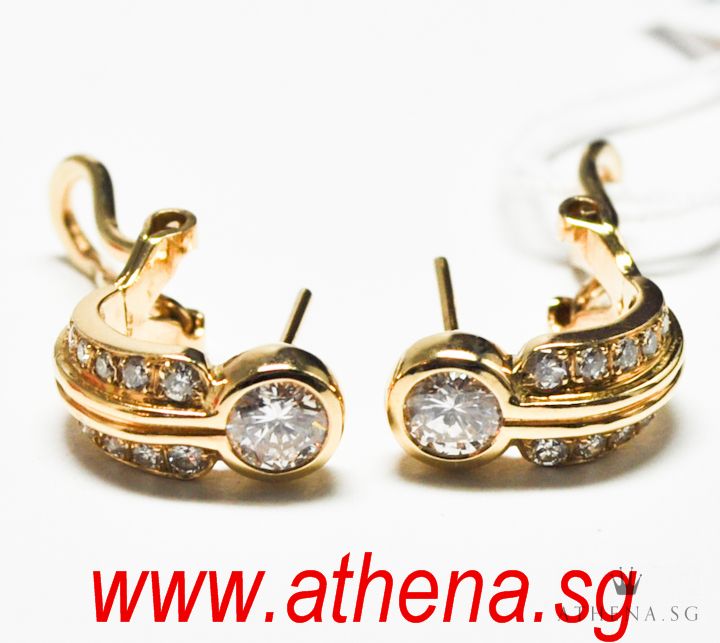18K YG FANCY DESIGN DIAMOND EARRING D2-0.60CTS D20-0.52CTS 6.65G - Image 2