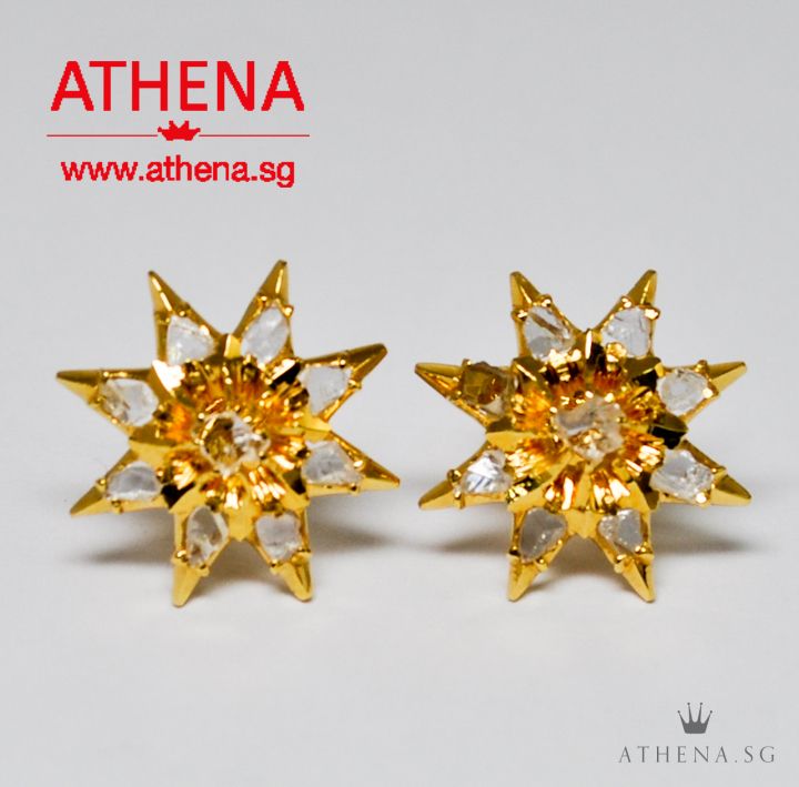 18K YG ANTIQUE DESIGN INTAN EARSTUD 3.07G