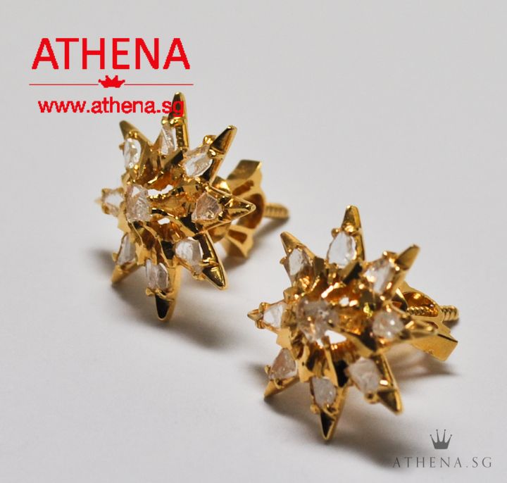 18K YG ANTIQUE DESIGN INTAN EARSTUD 3.07G - Image 2