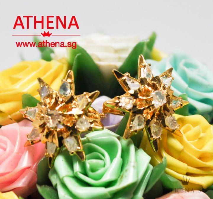 18K YG ANTIQUE DESIGN INTAN EARSTUD 3.07G - Image 3