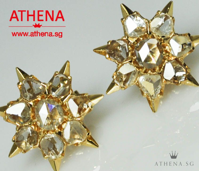 18K YG ANTIQUE DESIGN INTAN EARSTUD 5.06G