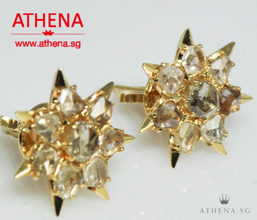 18K YG ANTIQUE DESIGN INTAN EARSTUD 5.06G - Image 2
