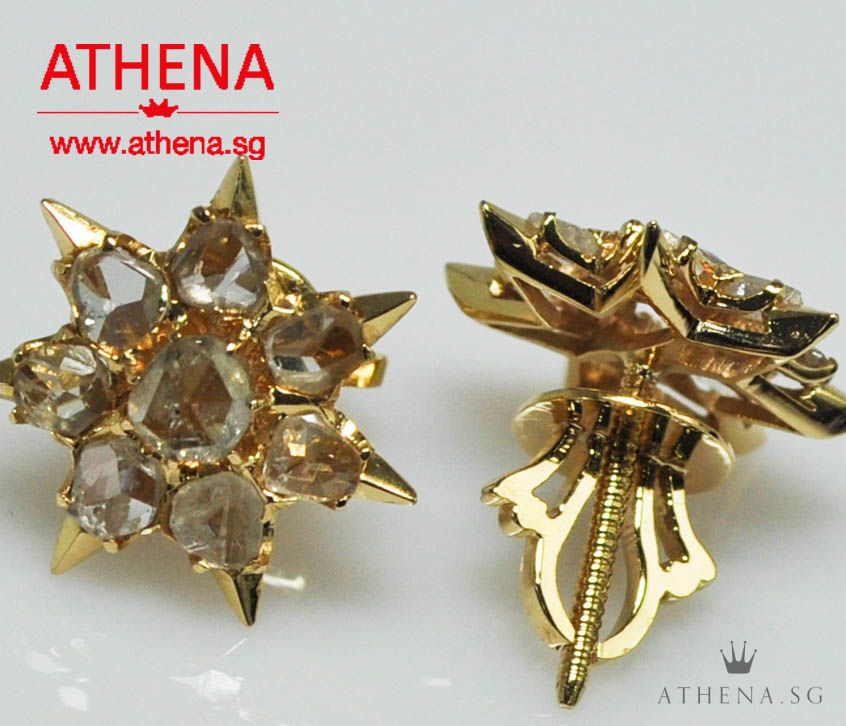 18K YG ANTIQUE DESIGN INTAN EARSTUD 5.06G - Image 3
