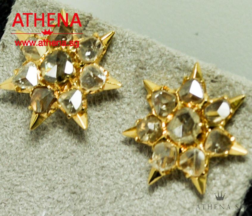 18K YG ANTIQUE DESIGN INTAN EARSTUD 5.06G - Image 4