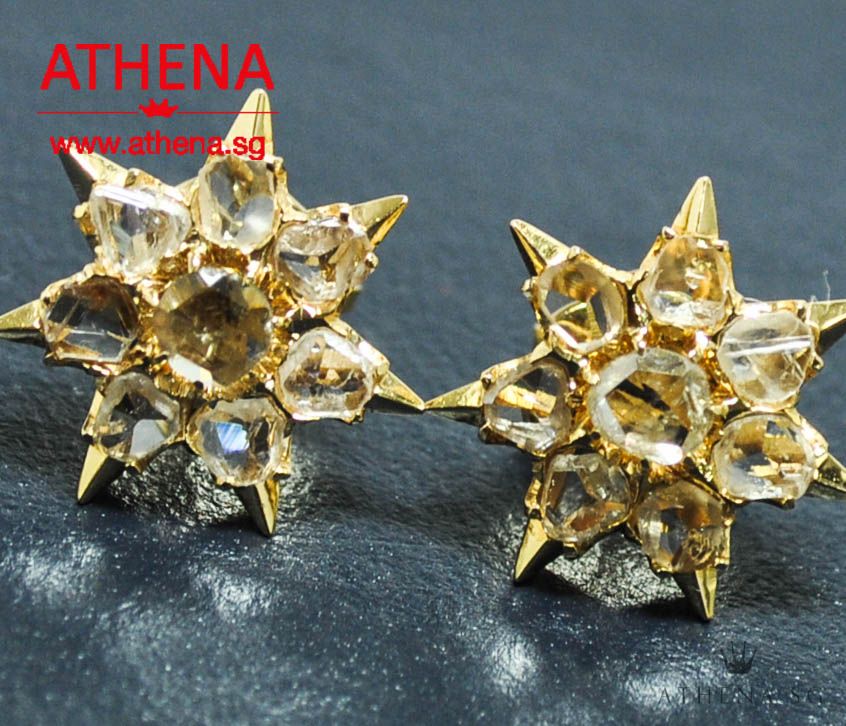 18K YG ANTIQUE DESIGN INTAN EARSTUD 5.06G - Image 5