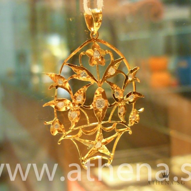 20K Y/G ANTIQUE INTAN DESIGN DIAMOND PENDANT 2.36G