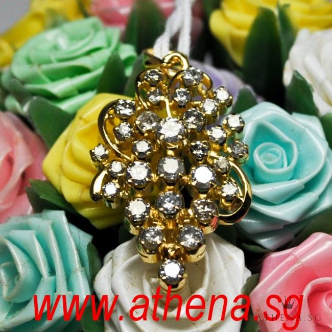 18K YG GRAPE DESIGN DIAMOND PENDANT D30-1.10CTS 3.61G - Image 3