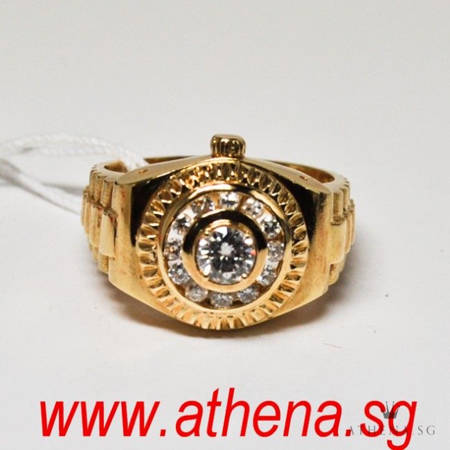 20K YG WATCH DESIGN DIAMOND RING D1-0.30CTS D12-0.30CTS 8.00G - Image 2