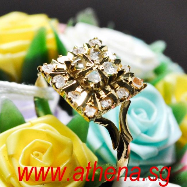 18K YG ANTIQUE DESIGN INTAN RING 2.57G (SIZE 14.5)