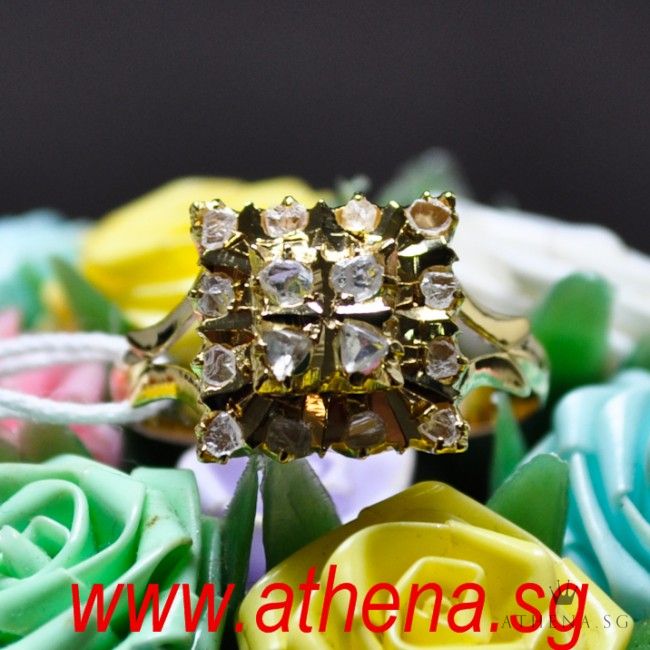 18K YG ANTIQUE DESIGN INTAN RING 2.57G (SIZE 14.5) - Image 2