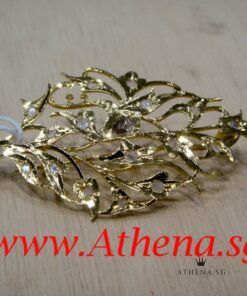 18K YG ANTIQUE LEAF DESIGN INTAN BROOCH 3.60G
