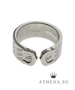 18K WHITE GOLD CARTIER DOUBLE C MOTIF MONOGRAM RING 11.38G