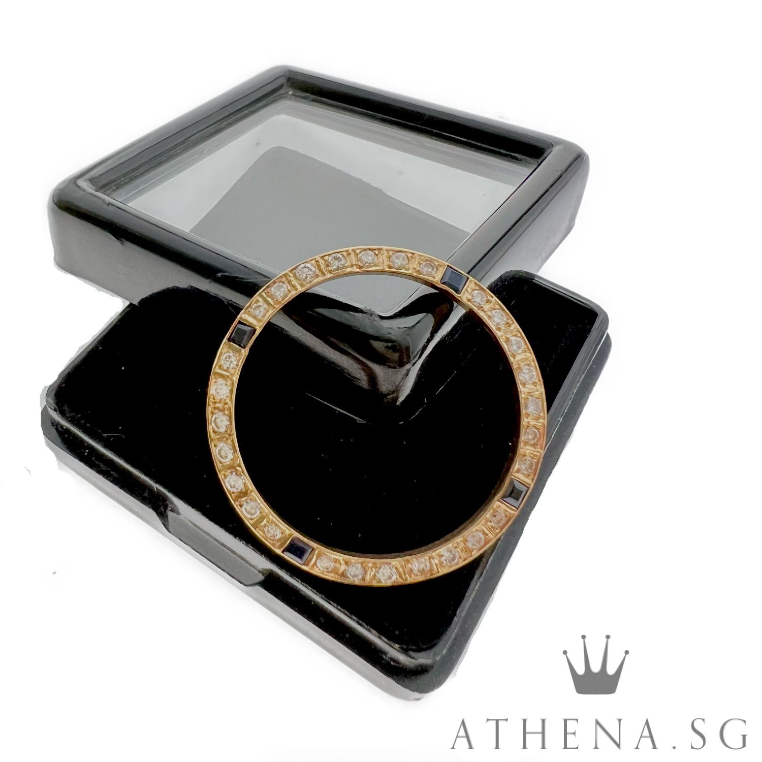 18K YELLOW GOLD LADY SIZE BLUE SAPPHIRE DIAMOND BEZEL 26MM