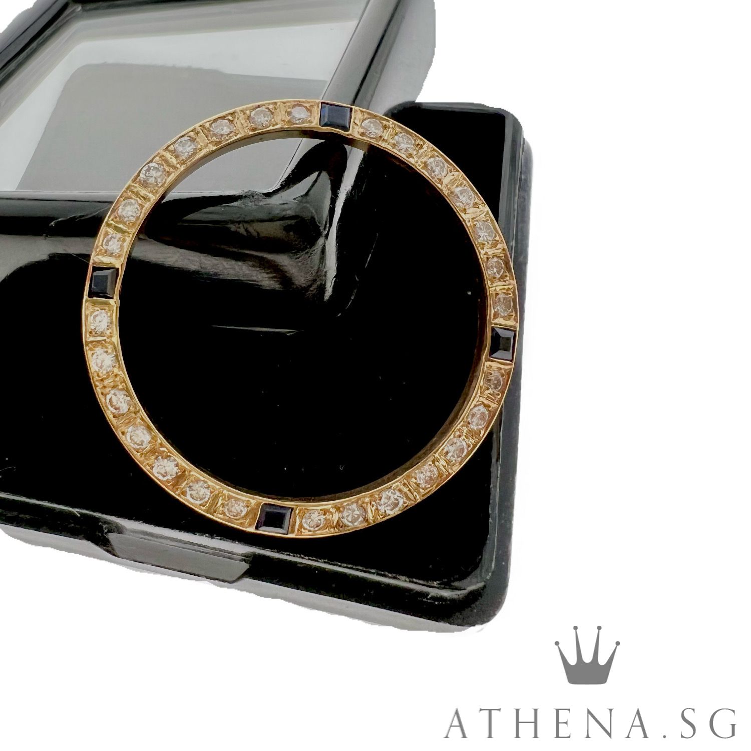 18K YELLOW GOLD LADY SIZE BLUE SAPPHIRE DIAMOND BEZEL 26MM - Image 2