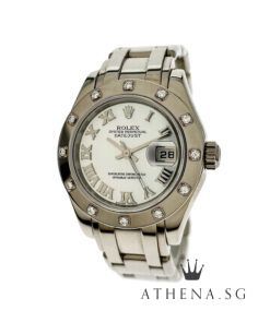 ROLEX 18K WHITE GOLD OYSTER PERPETUAL PEARL MASTER "P" SERIES "MOP ROMAN DIAL" WITH CERT 80319 (LOCAL AD)