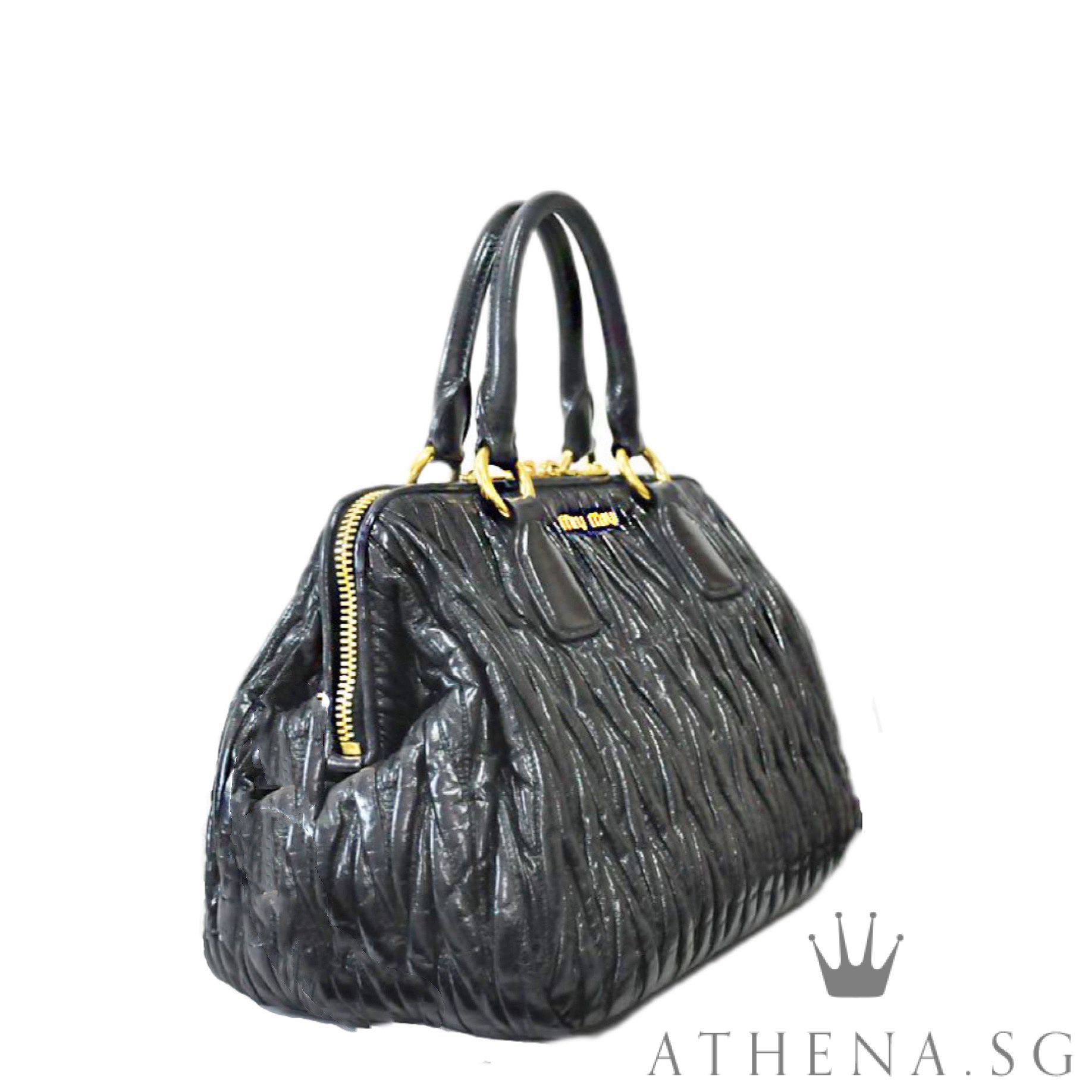 MIU MIU MATELASSE LUX NERO PLEATED LARGE BAG WITH CARD - Image 2